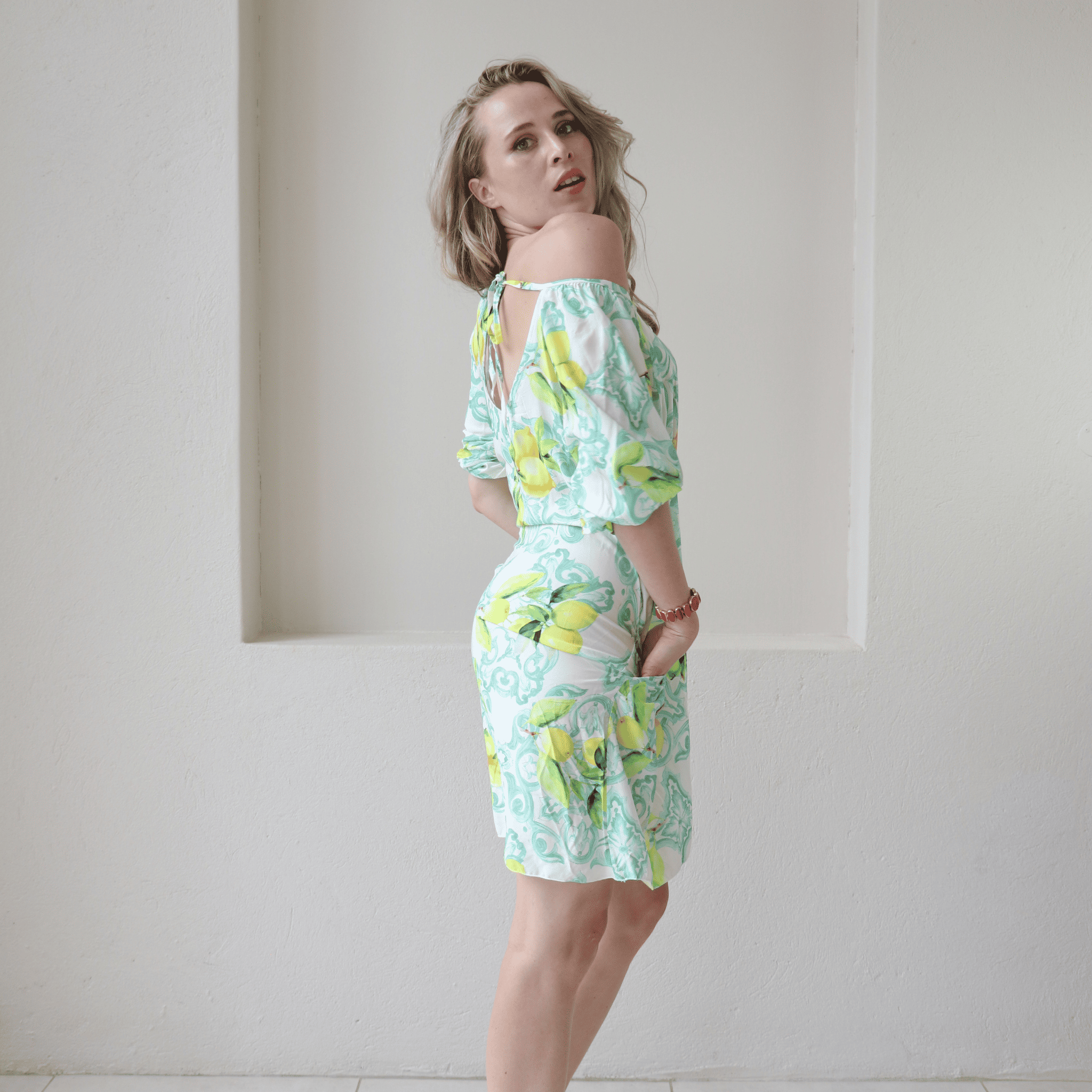 MINTA SOFT VISCOSE PUFF SLEEVE DRESS