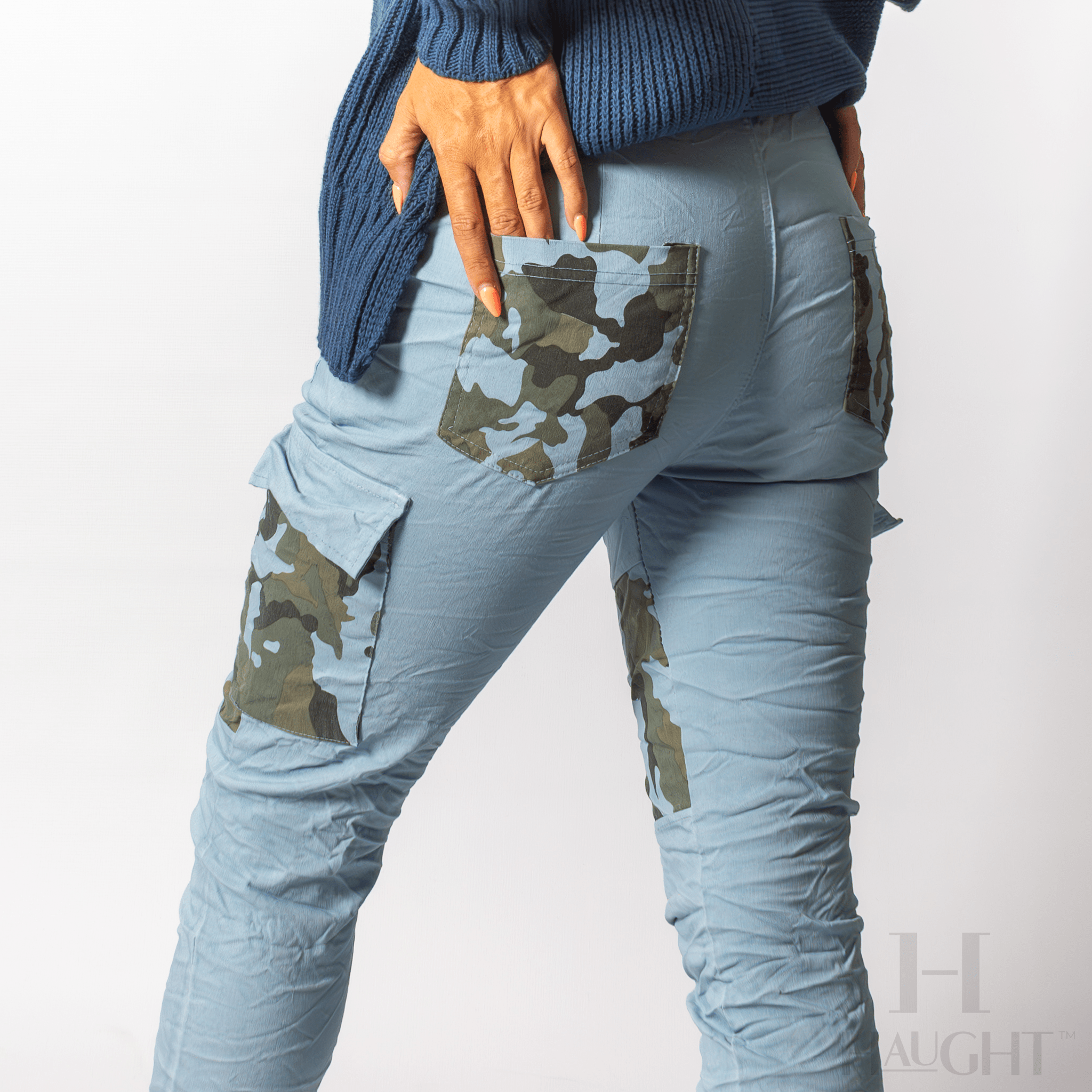 COTTON ELASTANE CAMO PATCH PANTS