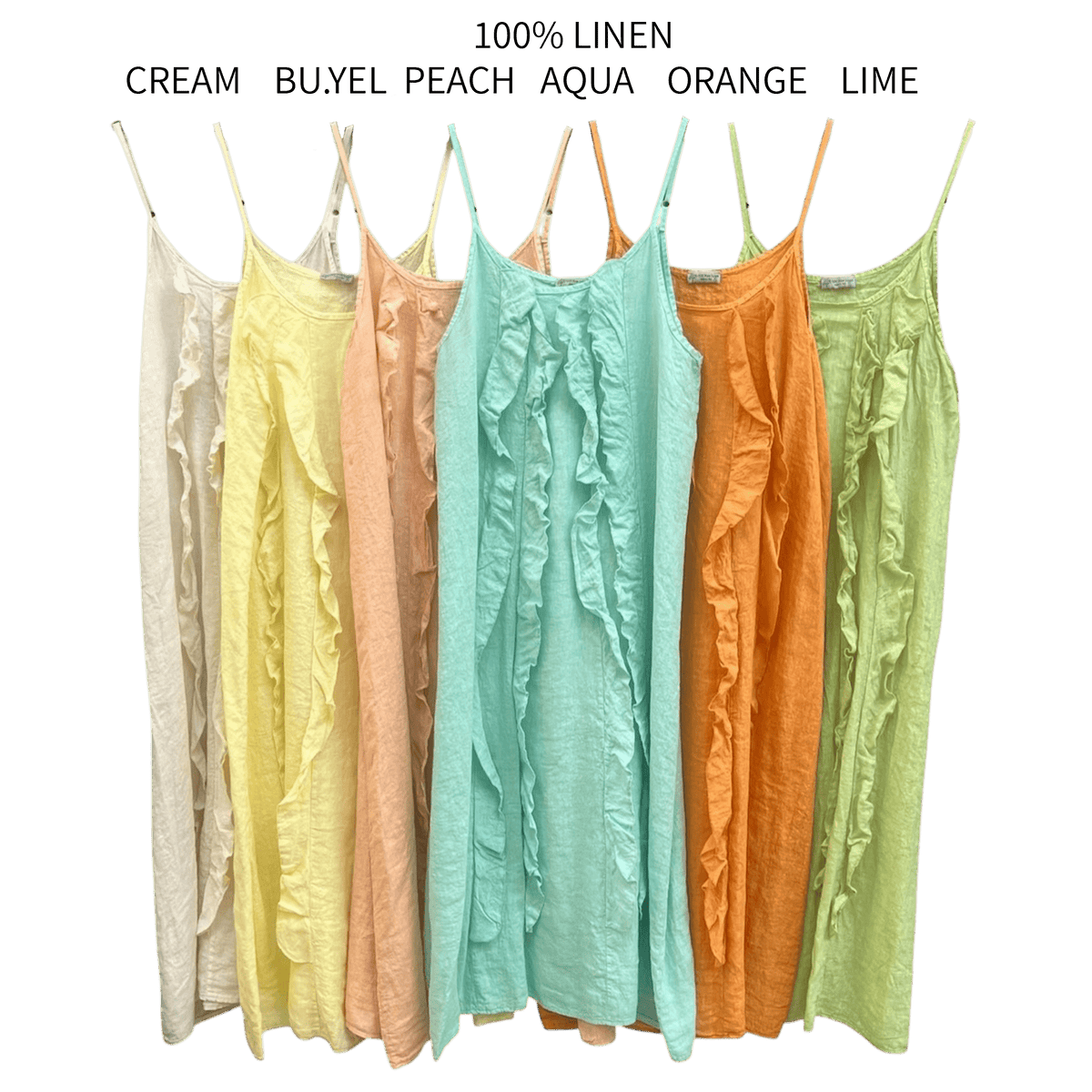 ARGELIA LINEN LONG RUFFLE CAMMIE DRESS