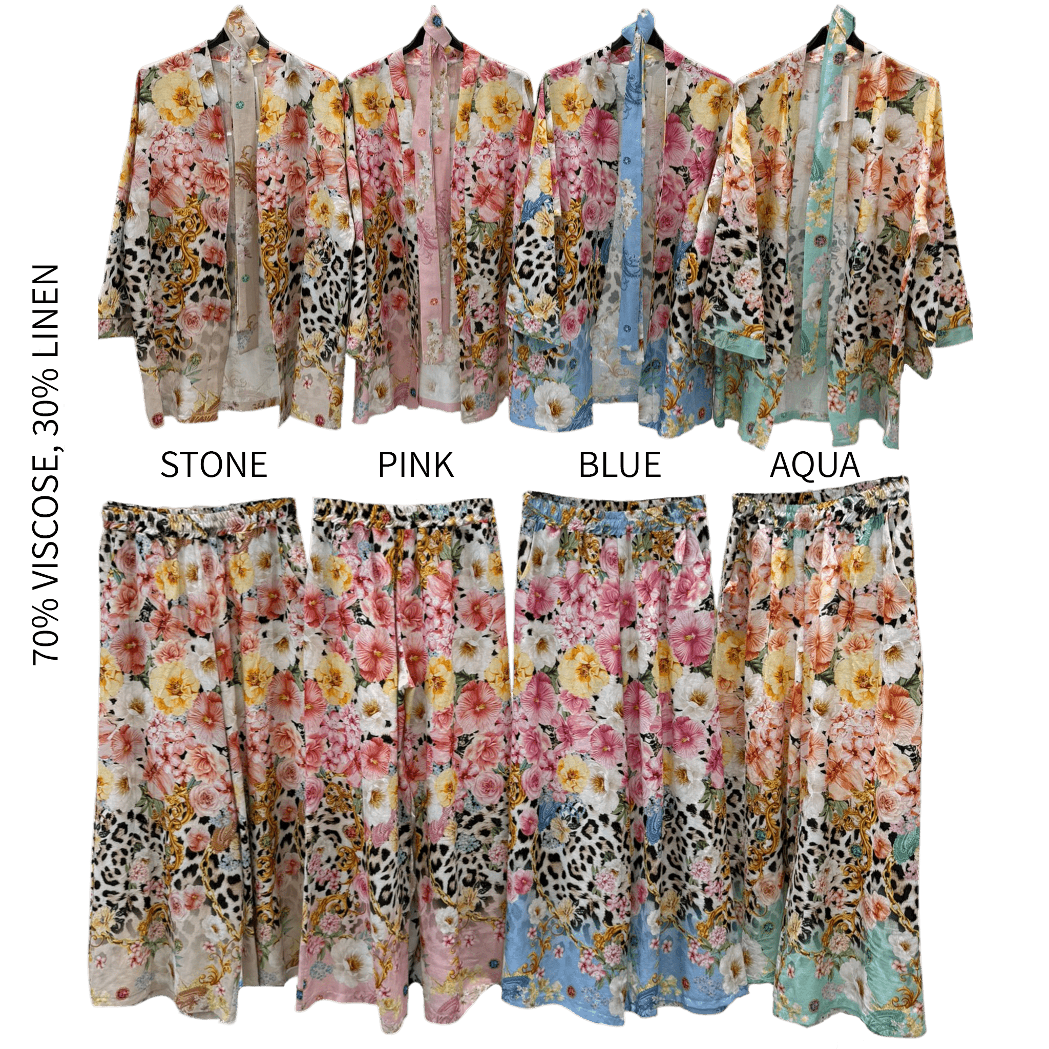 CALANTHA SOFT LINEN BLEND KIMONO PANTS SET