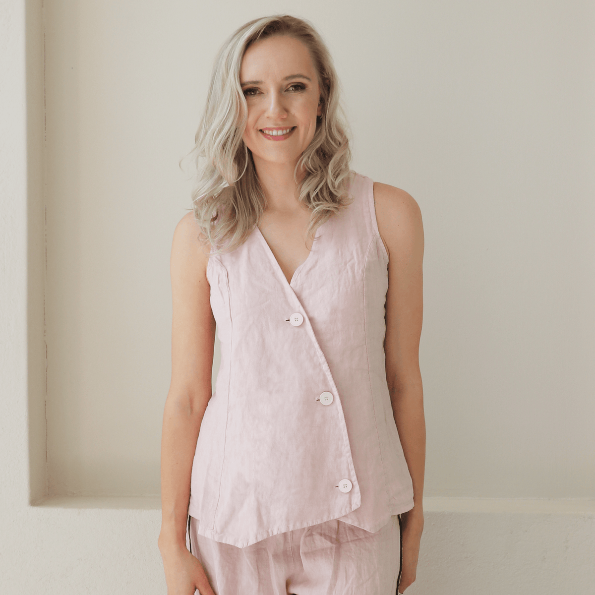 NERA LINEN CROSSOVER ASYMMETRIC WAISTCOAT