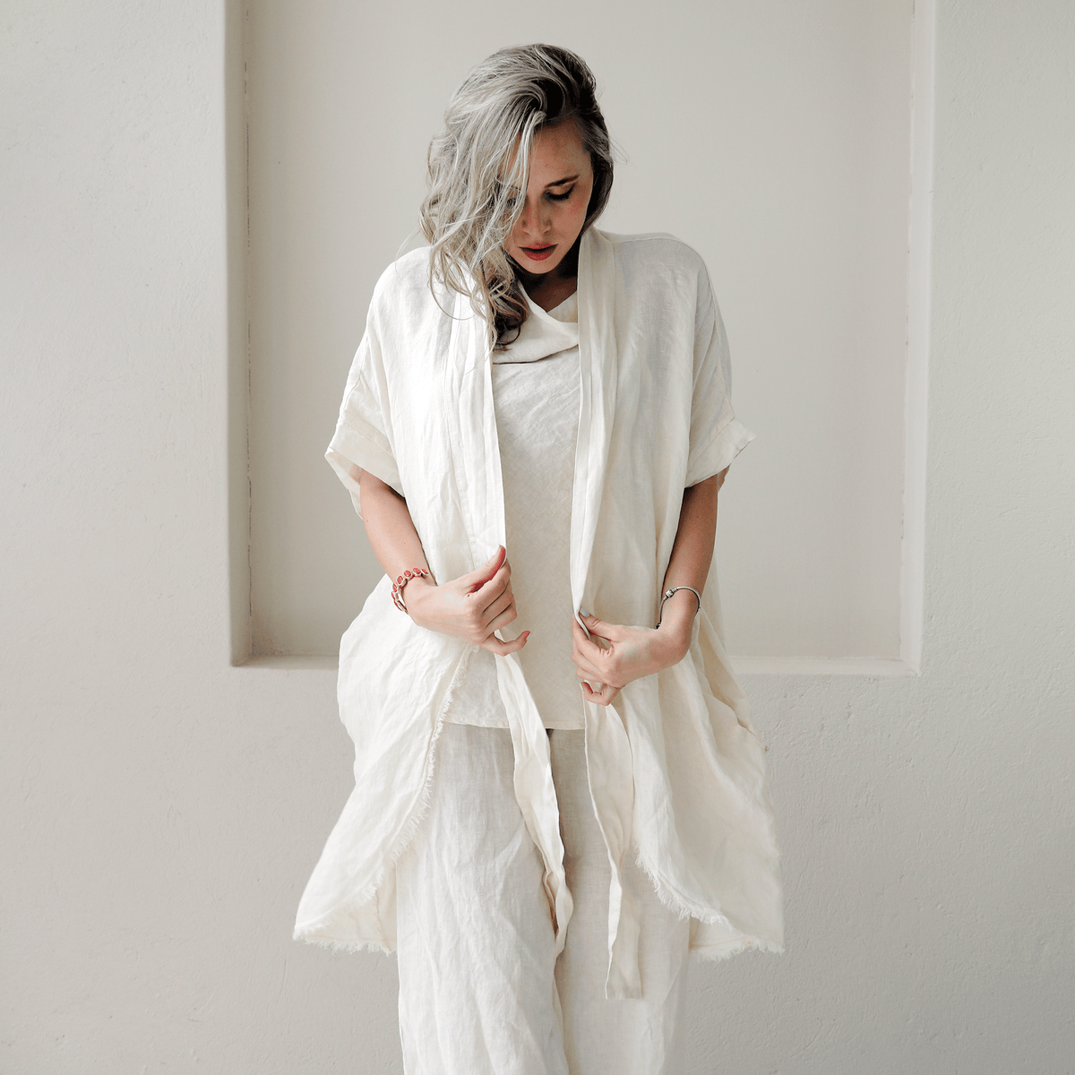 NORINE LINEN BATWING TIE JACKET