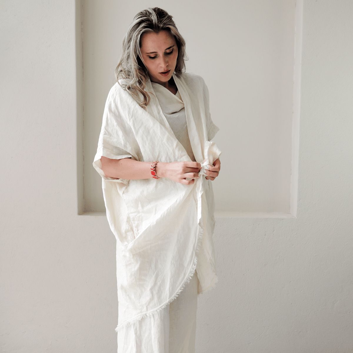 NORINE LINEN BATWING TIE JACKET
