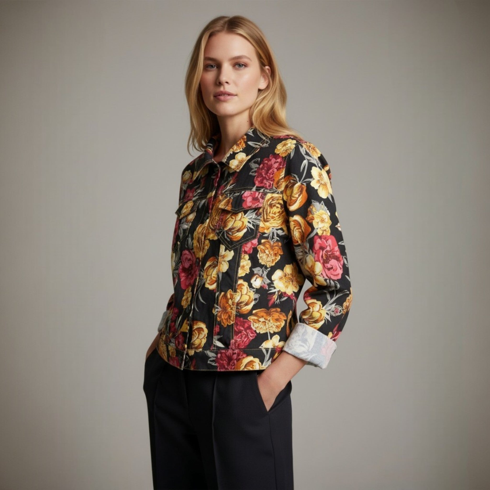 COTTON SATEEN FLORAL LIGHTWEIGHT SUMMER JACKET