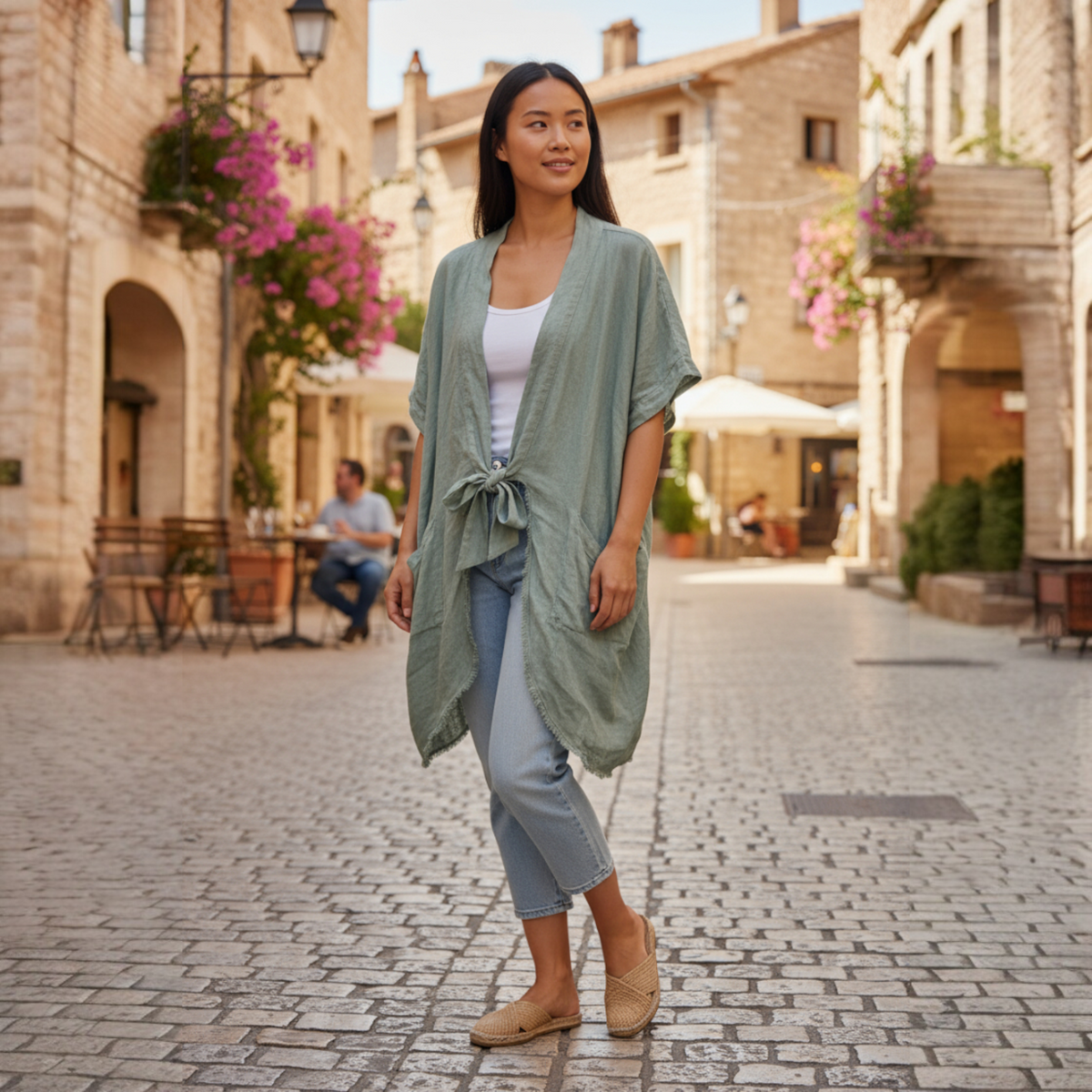 EMELDA LINEN BATWING TIE JACKET