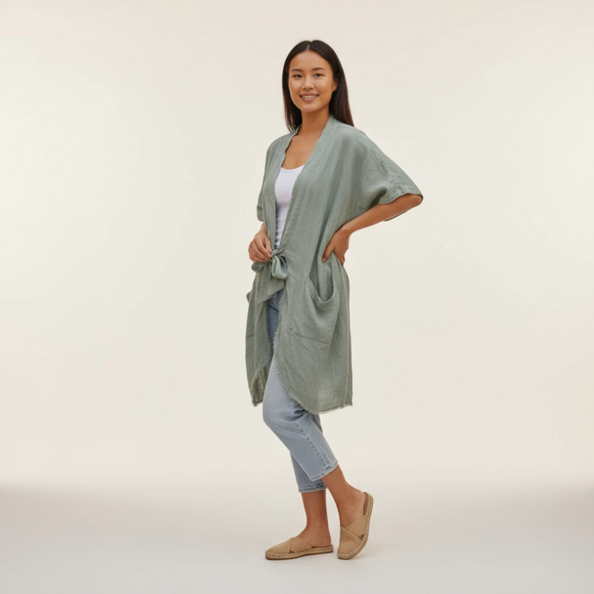 EMELDA LINEN BATWING TIE JACKET